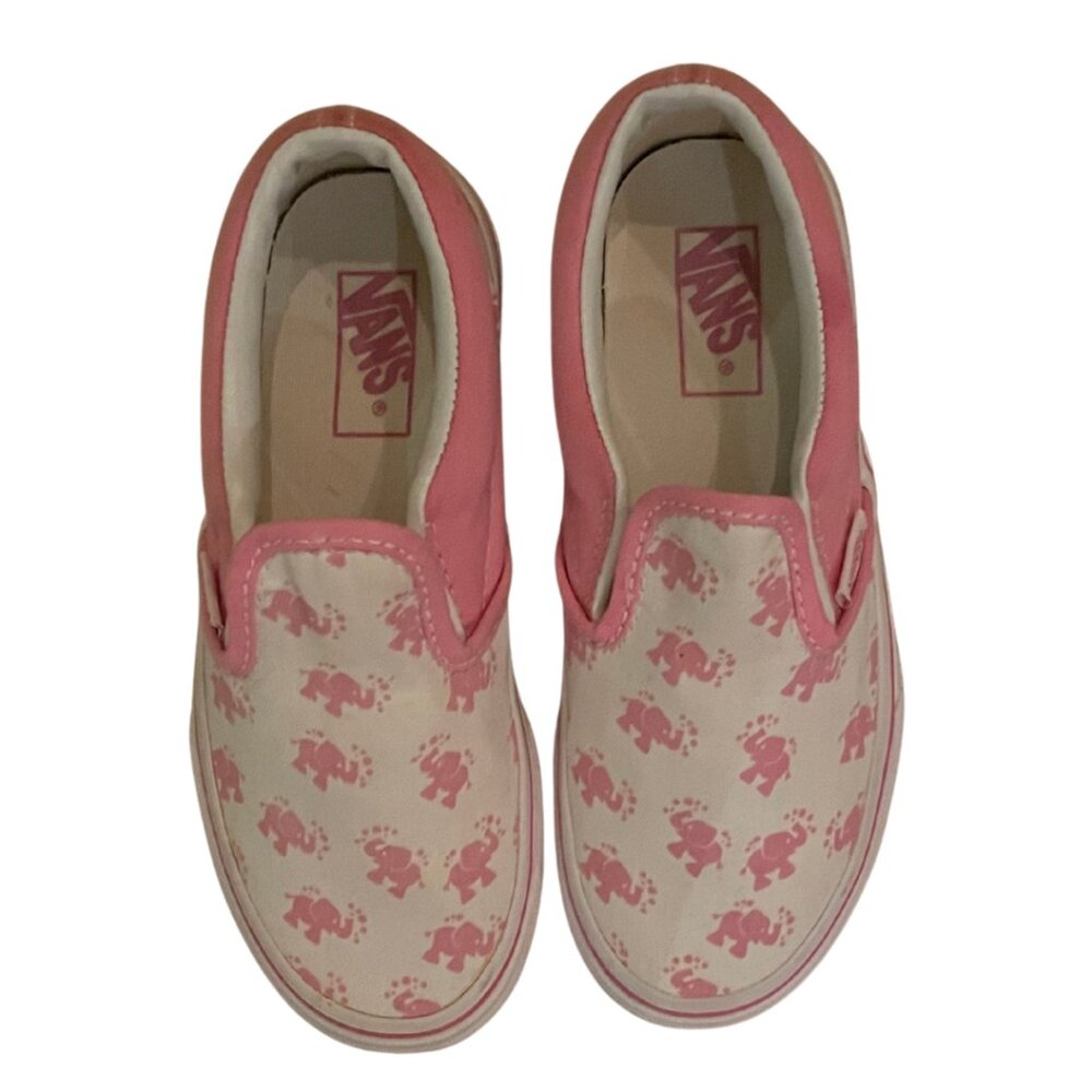 Vintage Vans | Pink and White Kids Classic Slip-Ons | Size 13